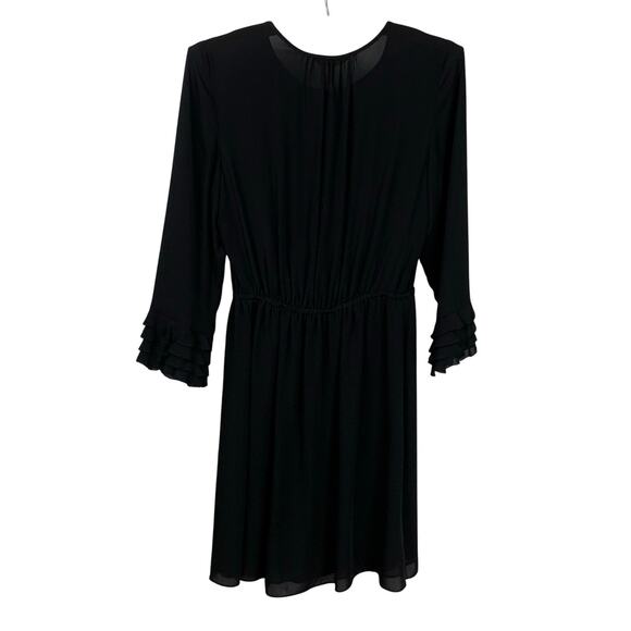 Rebecca Taylor Black Silk Long Sleeve Ruffled Knee Length Dress - Size 2 - Picture 2 of 7